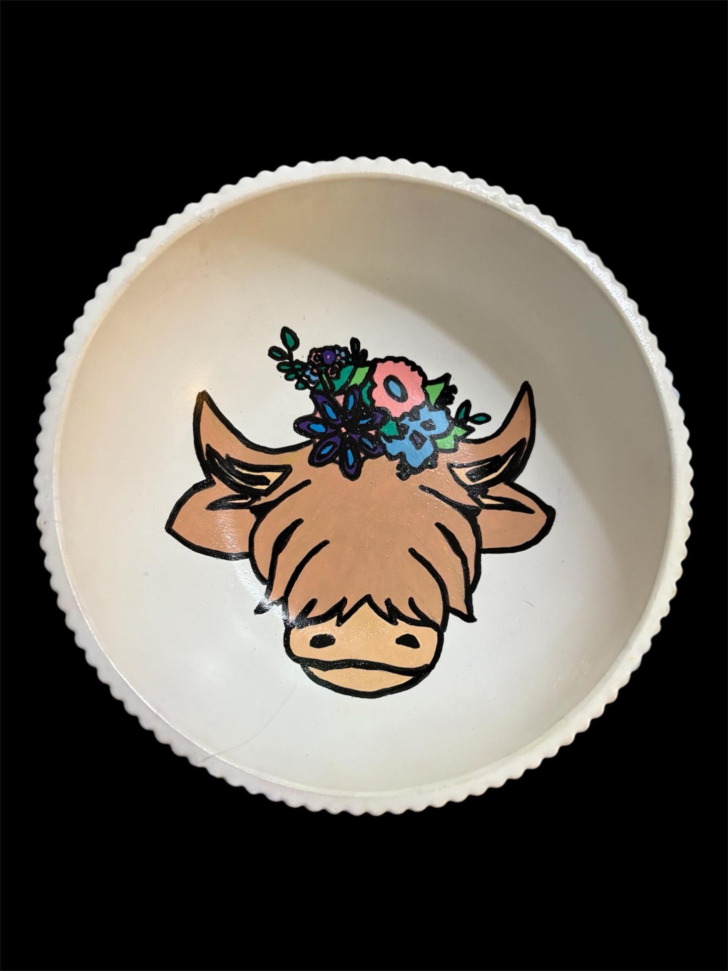 Hand Painted Highland Cow Decorative Bowl Rustic Farmhouse Jewelry Dish Trinket Holder Cute Cow Gift for Animal Lovers