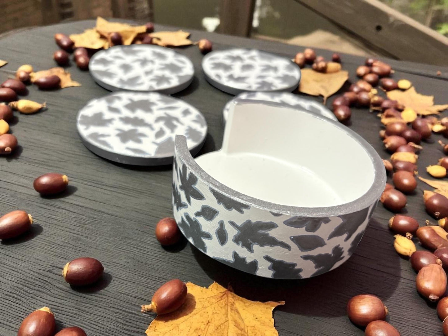 autumn autumnal dishes, coaster, pumpkin pots handmade and hand painted gold silver seasonal decor decorations