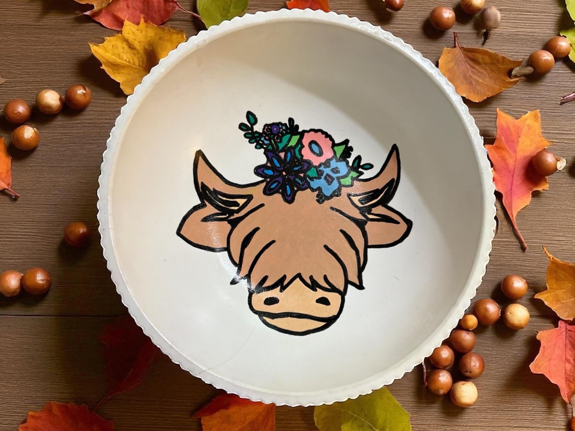 Hand Painted Highland Cow Decorative Bowl Rustic Farmhouse Jewelry Dish Trinket Holder Cute Cow Gift for Animal Lovers