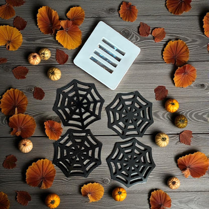 Spooky Spider Web Coasters with Holder Perfect for Halloween & holder
