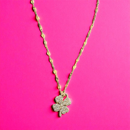 Sparkling Gold Four-Leaf Clover Necklace – 38cm Chain with 5cm Extender