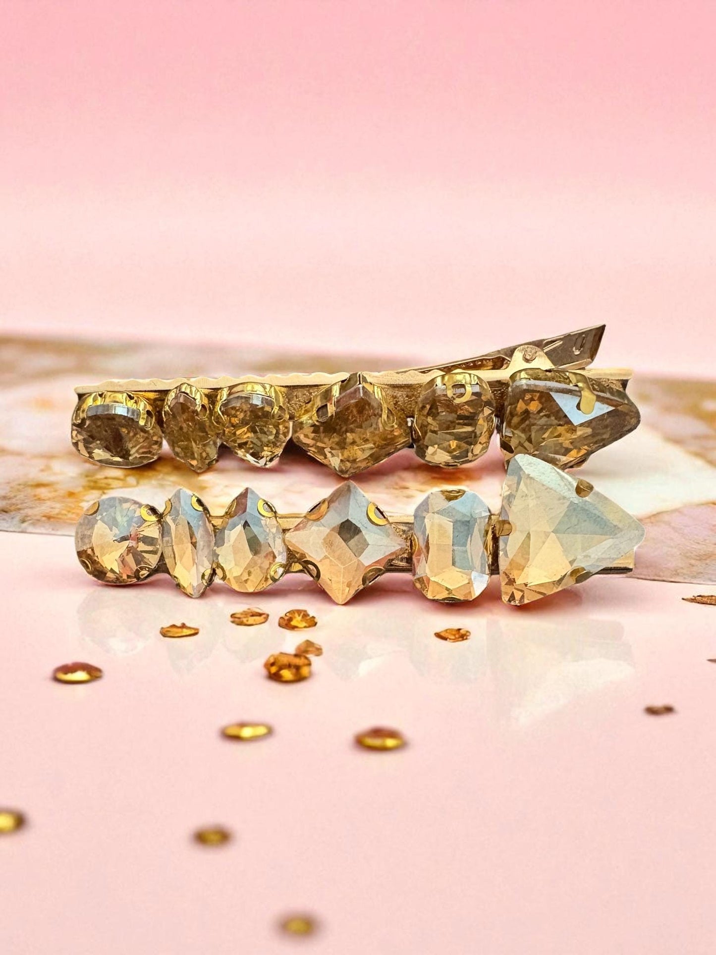 Pair of large gemstone hair slide fashion hair clip large rhinestones available in purple champagne green pink bold handmade gift for her