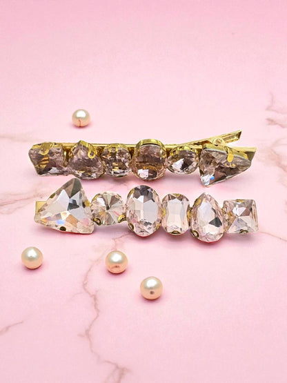 Pair of large gemstone hair slide fashion hair clip large rhinestones available in purple champagne green pink bold handmade gift for her