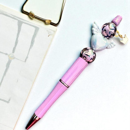 Handcrafted black ballpoint pens, unique beaded writing pen cute stationery gifts students and writers.