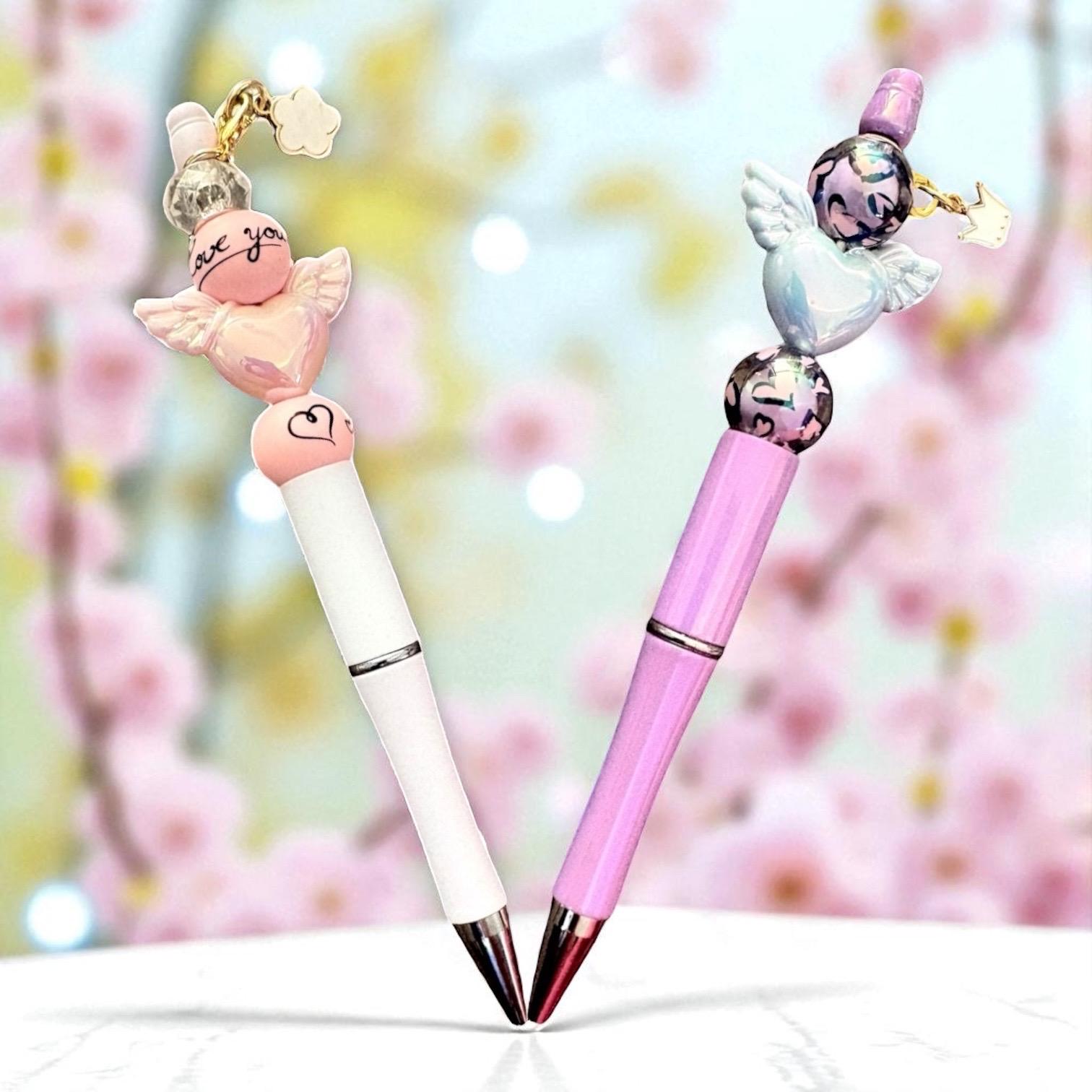 Handcrafted black ballpoint pens, unique beaded writing pen cute stationery gifts students and writers.