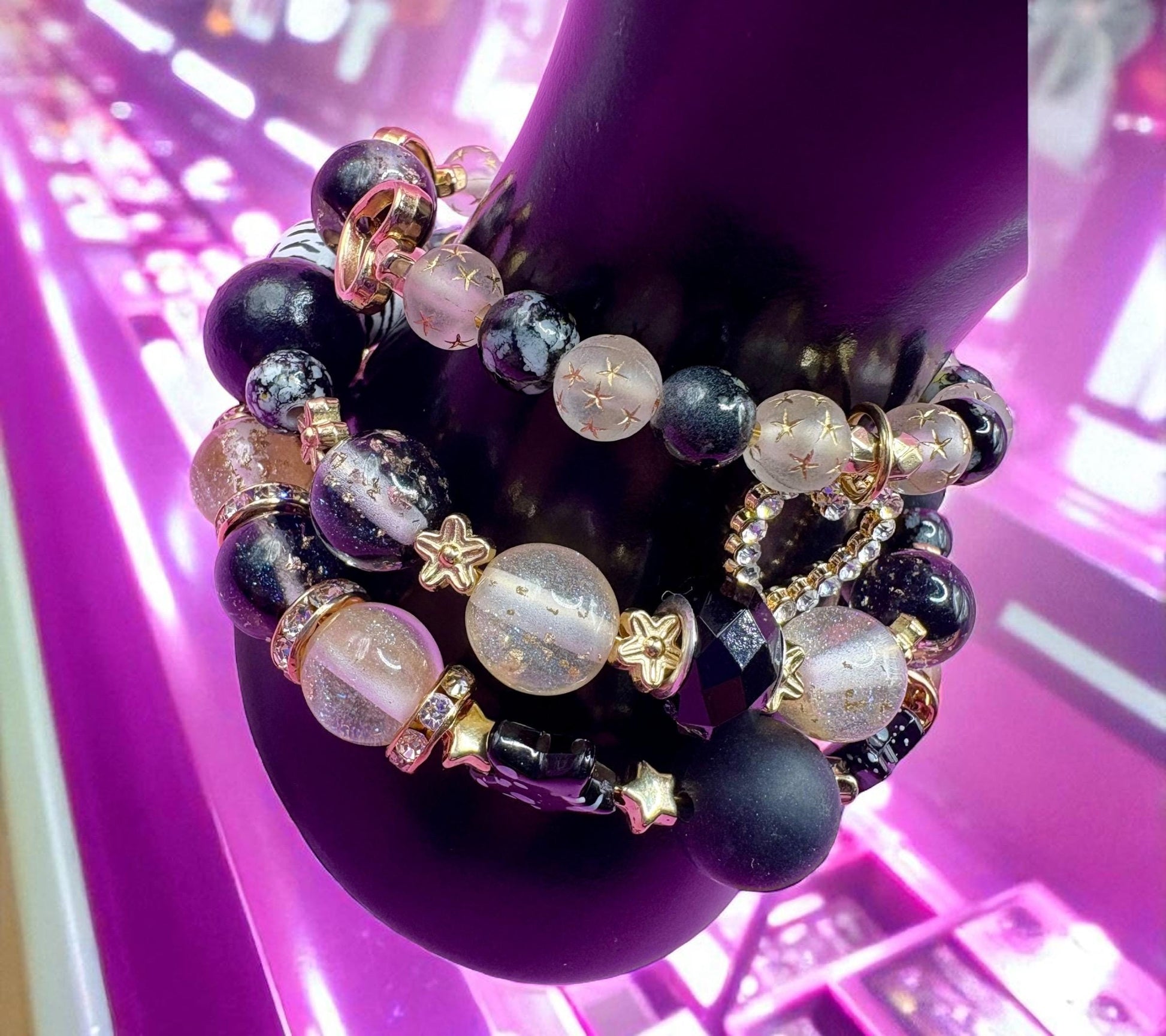 bracelets stacks black and gold edition- gold zebra black heart girlfriend wife for her