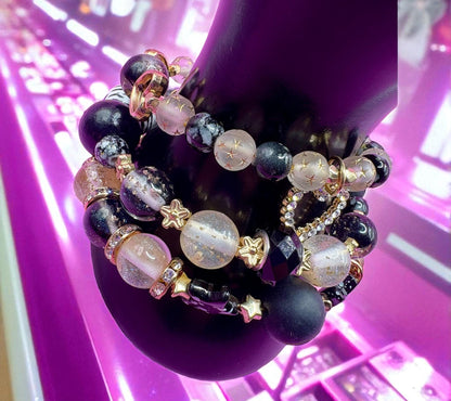 bracelets stacks black and gold edition- gold zebra black heart girlfriend wife for her