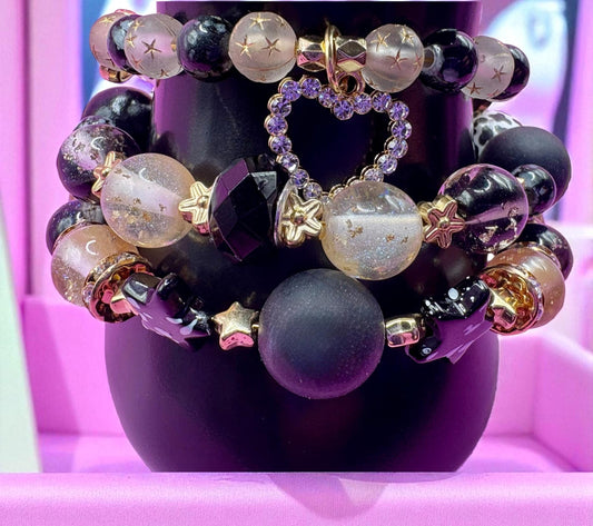 bracelets stacks black and gold edition- gold zebra black heart girlfriend wife for her