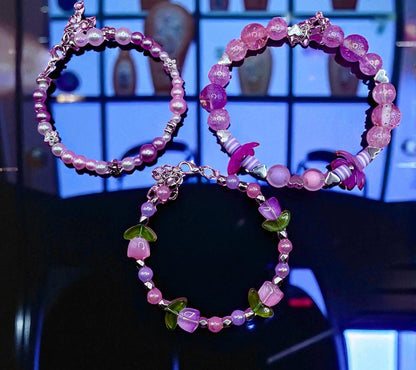 bracelets stacks purple flowery edition- purple flowers tulips memory wire floral