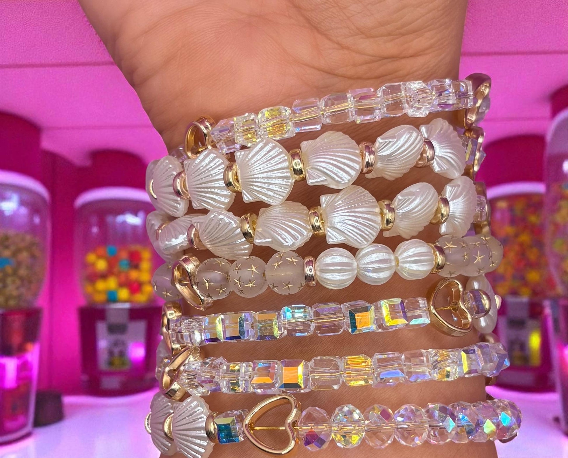 Boho Mermaid Bracelet wraparound Stack | Seashell & Star Beaded Bracelets Festival Jewelry Gift