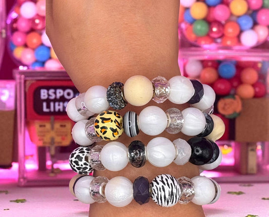 handmade beaded charm never ending bracelets black and white edition memory wire wraparound bracelet