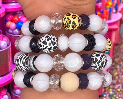 handmade beaded charm never ending bracelets black and white edition memory wire wraparound bracelet