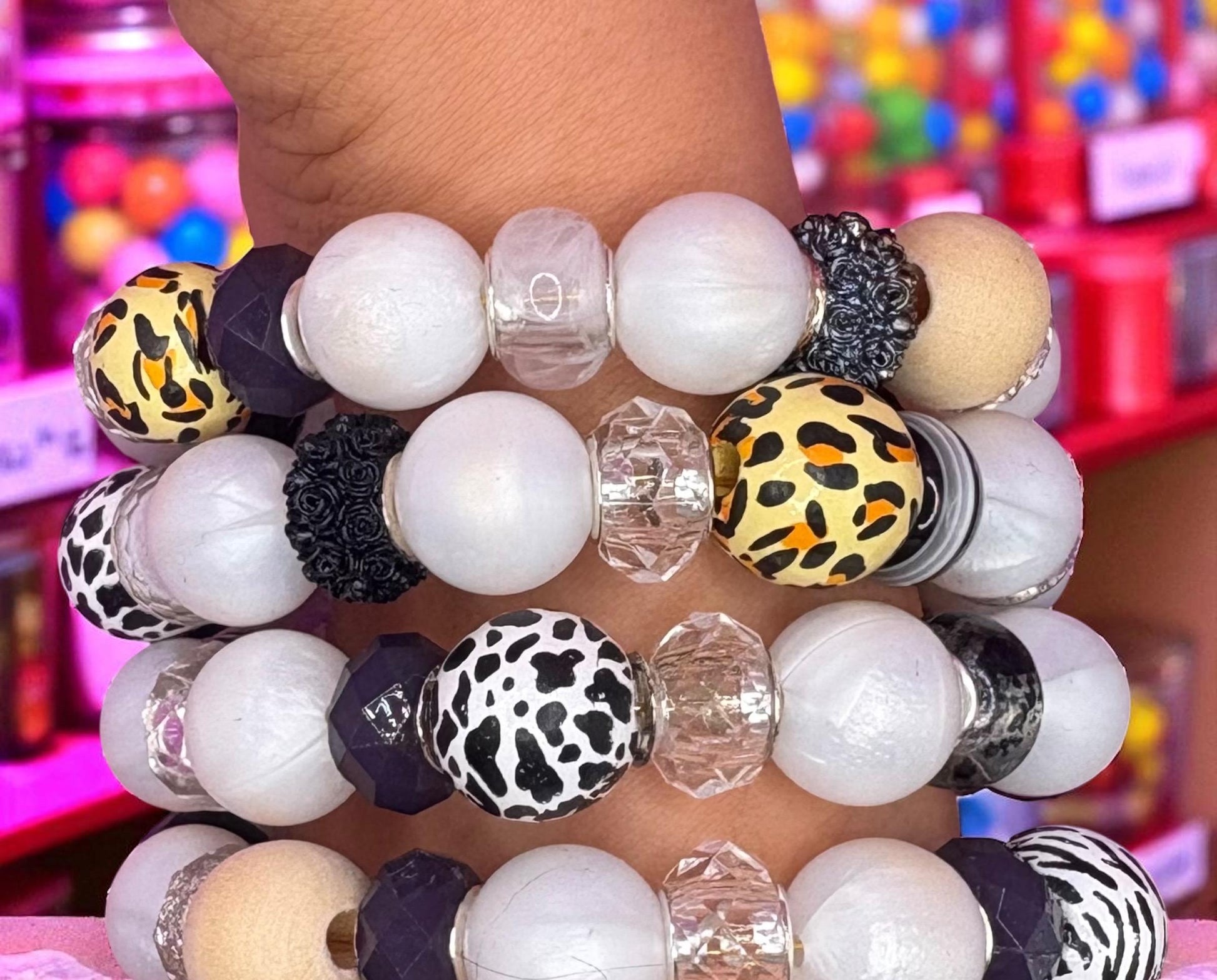 handmade beaded charm never ending bracelets black and white edition memory wire wraparound bracelet