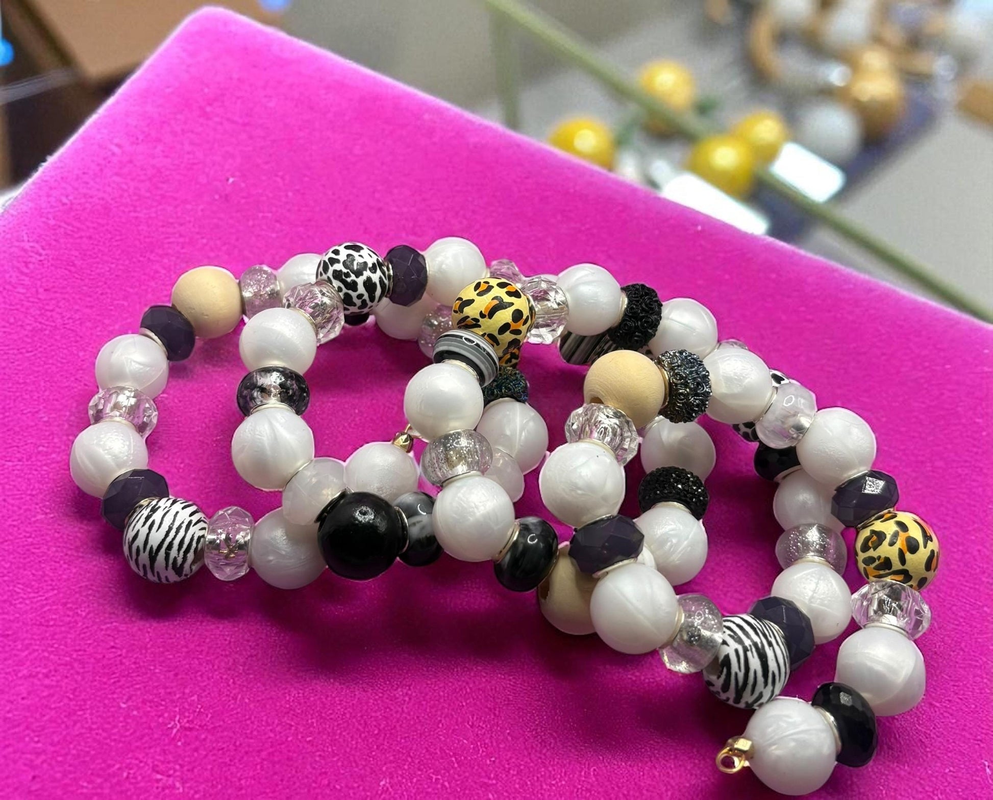 handmade beaded charm never ending bracelets black and white edition memory wire wraparound bracelet