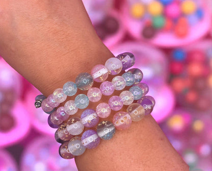 Pastel Glitter Resin Bead Bracelet – Handmade Stretch Bracelet with Gold Foil, Aesthetic Jewellery