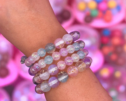 Pastel Glitter Resin Bead Bracelet – Handmade Stretch Bracelet with Gold Foil, Aesthetic Jewellery