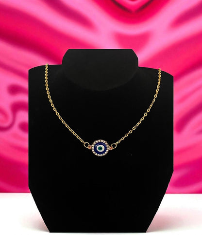 Circular diamanté evil eye necklace- colour gold