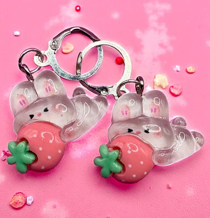 Bunny rabbit translucent earrings strawberry drop earrings in multiple styles. Kids teen adult animal cartoon style. novelty costume jewell