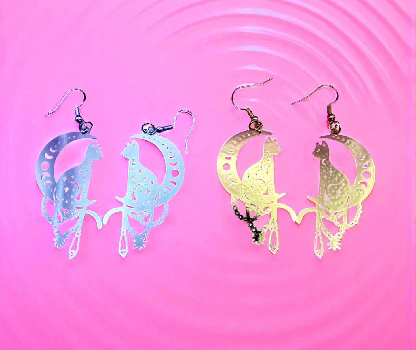 Cat on the Moon Earrings |Unique Gift for Cat Lovers available in gold and silver
