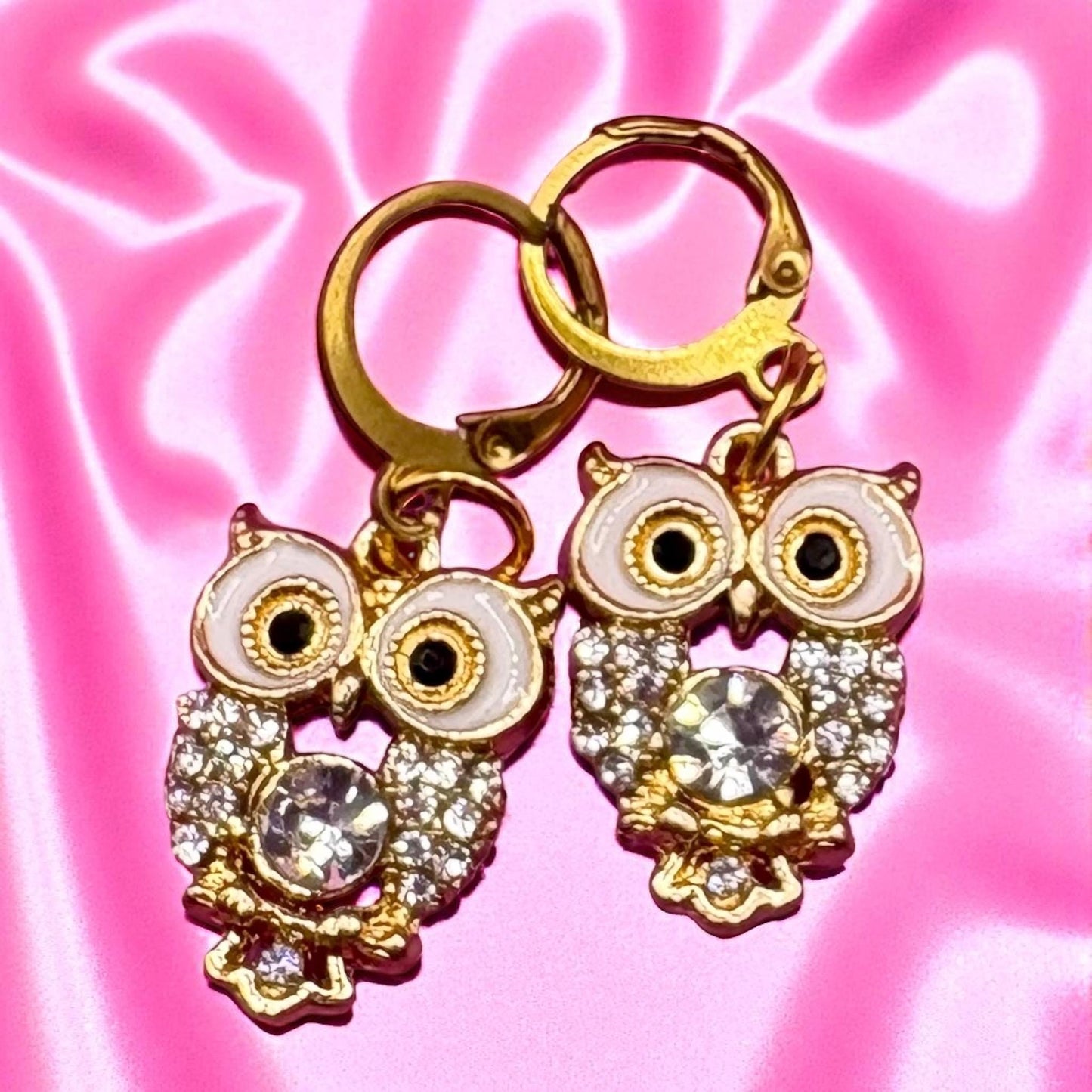 Cute owl diamanté earings- colour gold