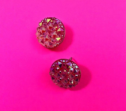Coral Stud Earrings: Shimmering Crystals, Geometric Design Add a Touch of Colour to Any Look.