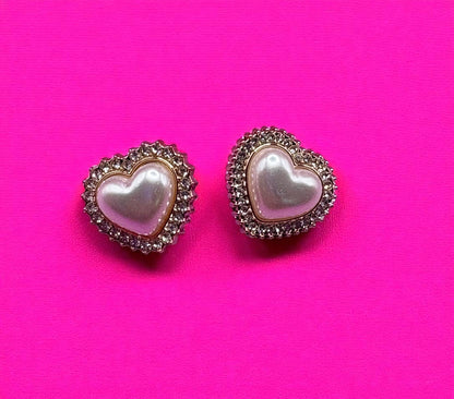 Elegant Rose Gold Heart Pearl Earrings Statement Jewelry - Bridal Wedding Party Gift