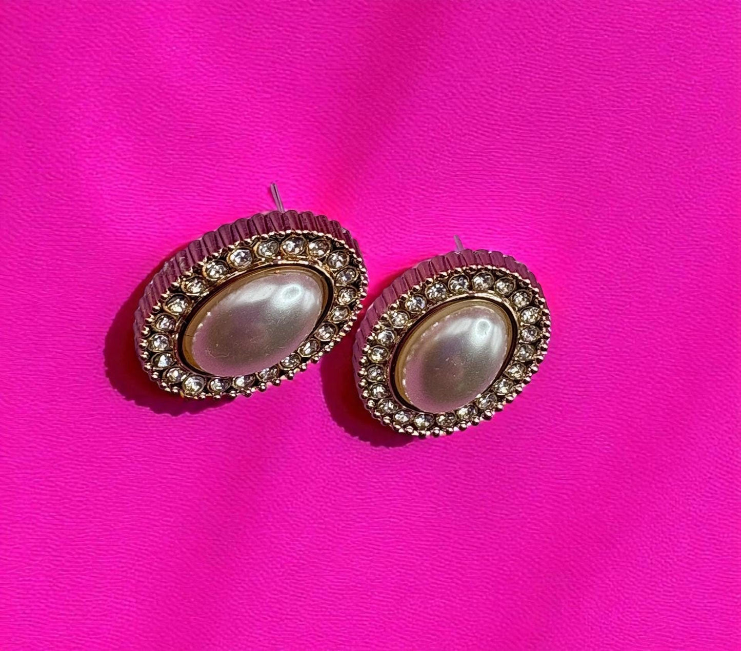 Elegant Rose Gold oval Pearl Earrings Crystal Rhinestone Dangle Statement Bridal Wedding Gift