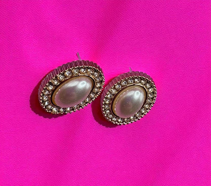 Elegant Rose Gold oval Pearl Earrings Crystal Rhinestone Dangle Statement Bridal Wedding Gift