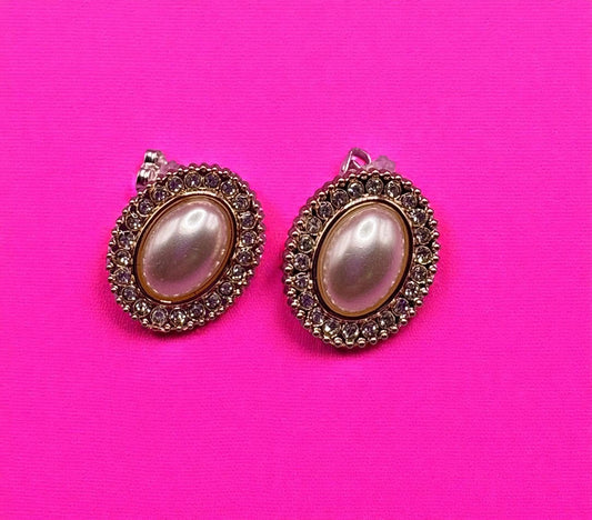 Elegant Rose Gold oval Pearl Earrings Crystal Rhinestone Dangle Statement Bridal Wedding Gift