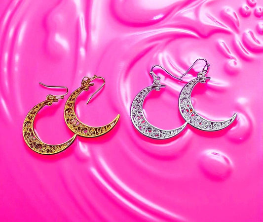 Large moon earrings- available in gold and silver