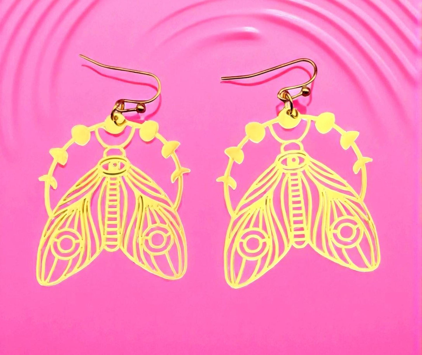 Moth dangly earrings- colour gold