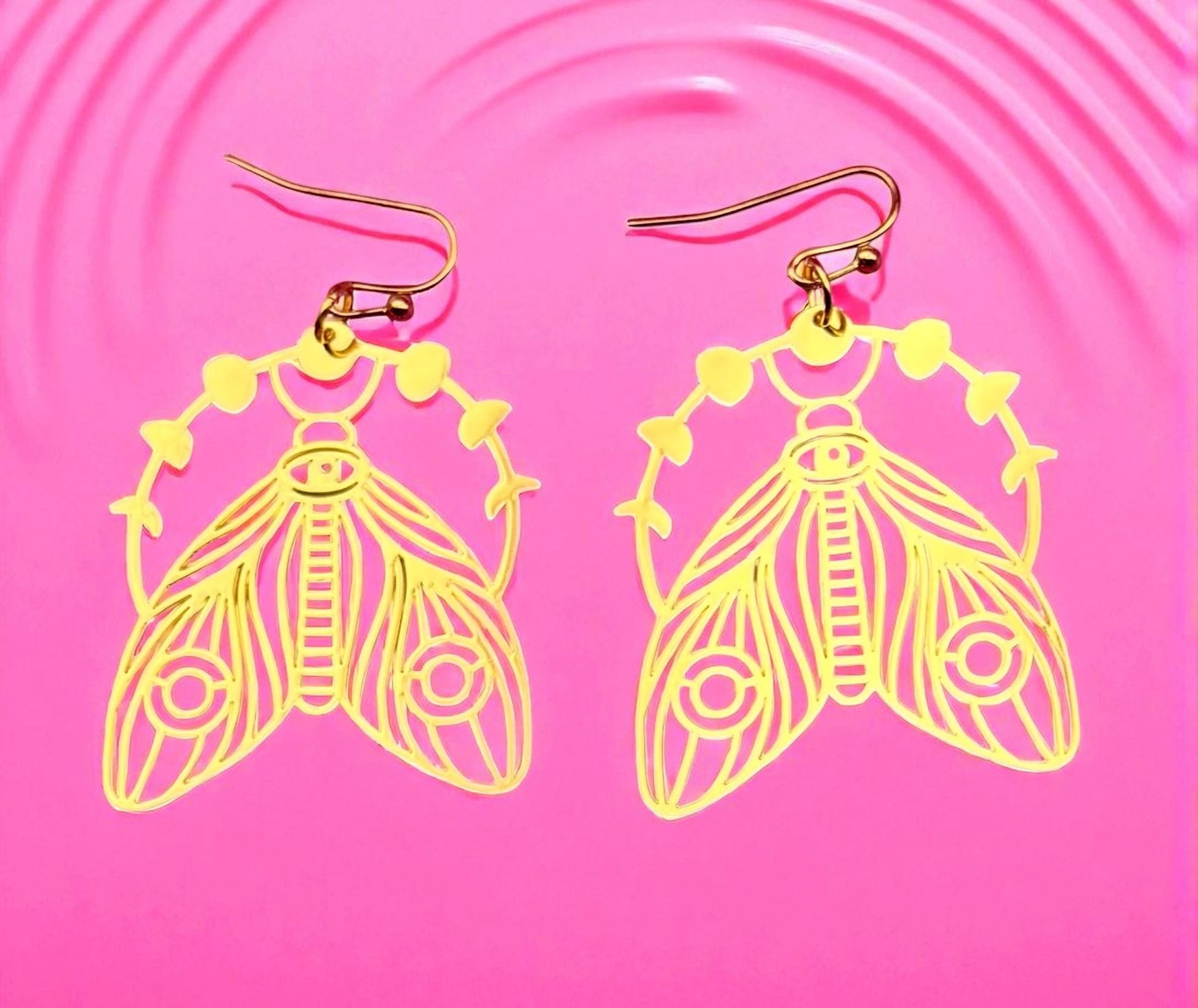 Moth dangly earrings- colour gold