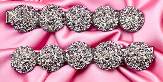 Heart, circular glitter sparkly small hair slides sliver fashion hair clip Christmas 6cm. Sold as pairs