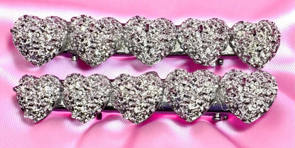 Heart, circular glitter sparkly small hair slides sliver fashion hair clip Christmas 6cm. Sold as pairs