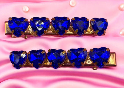 Heart, Glass rhinestone sparkly small hair slides gold fashion hair clip approx 6cm. Sold as pairs