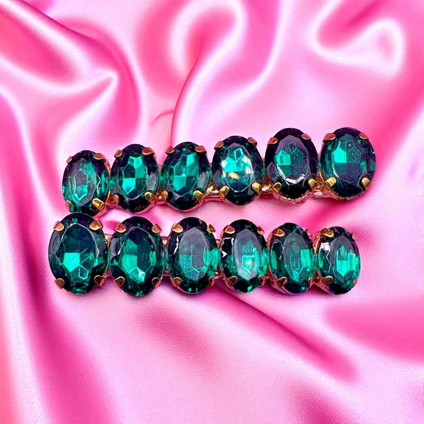 Pair of 6cm gemstone hair slide clip large rhinestones available in blue red green gold turquoise
