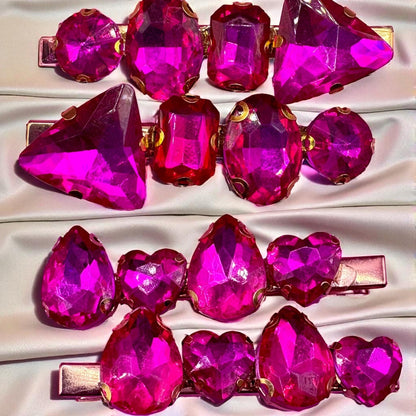 Pair of handmade gem stone handmade sparkly large rhinestone hair clip fashion slide