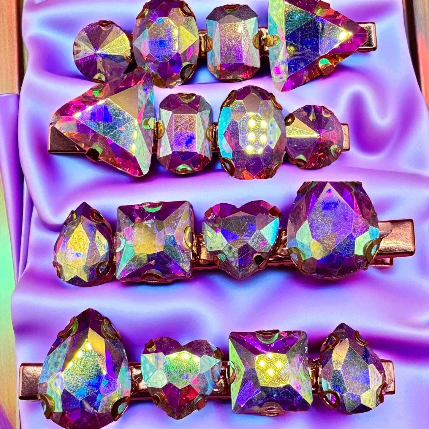 Pair of handmade gem stone handmade sparkly large rhinestone hair clip fashion slide