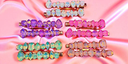 large neon pastel gemstone hair slide fashion clip large rhinestones blue red green gold turquoise