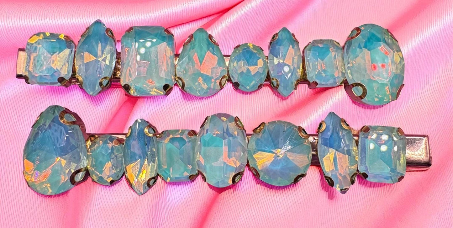 large neon pastel gemstone hair slide fashion clip large rhinestones blue red green gold turquoise