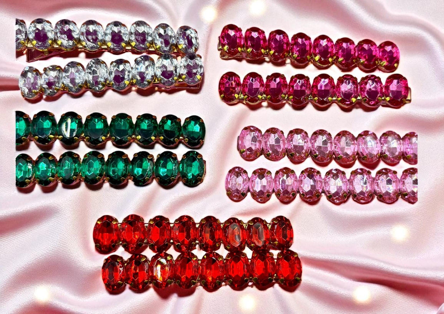 Pair of large oval gemstone hair slide fashion hair clip available in multiple colours red pink green