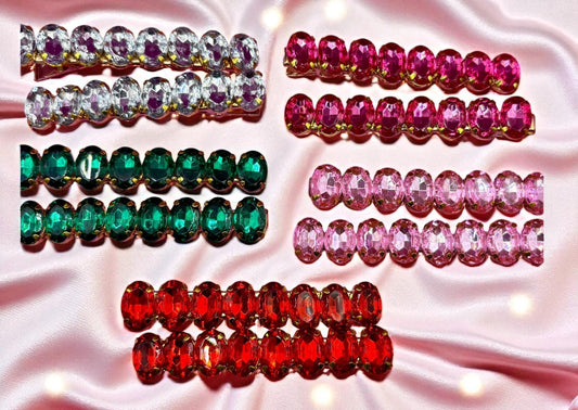 Pair of large oval gemstone hair slide fashion hair clip available in multiple colours red pink green