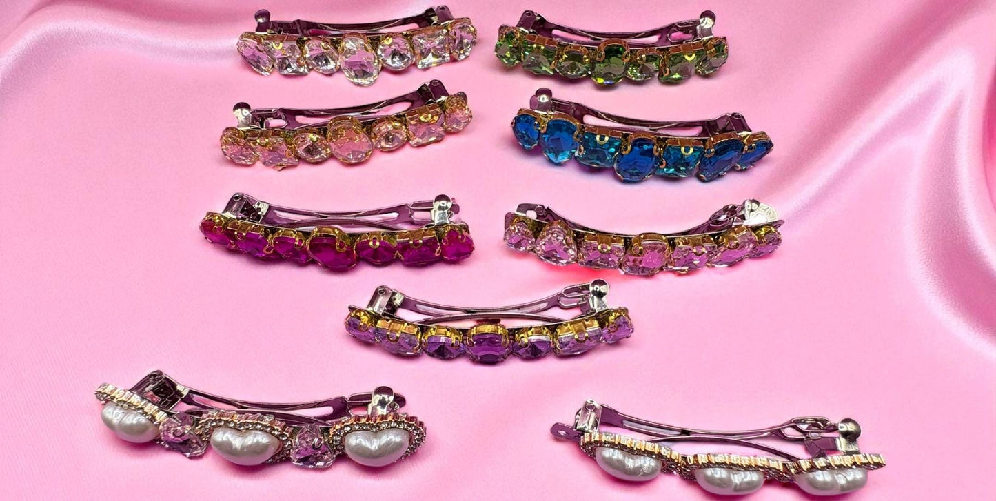 glass rhinestone statement prong clip stunning sparkly fushia pink green gold silver purple