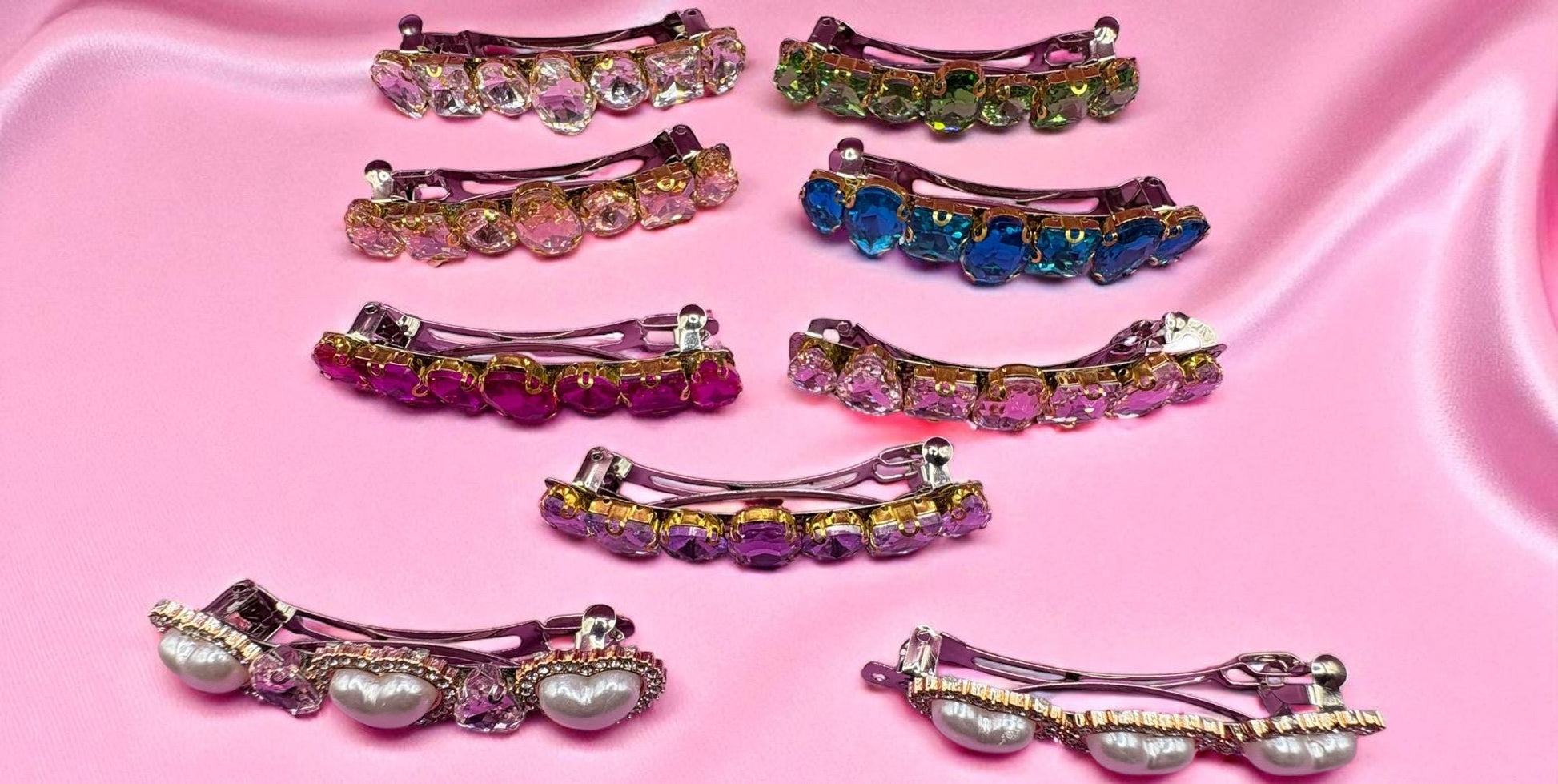 glass rhinestone statement prong clip stunning sparkly fushia pink green gold silver purple