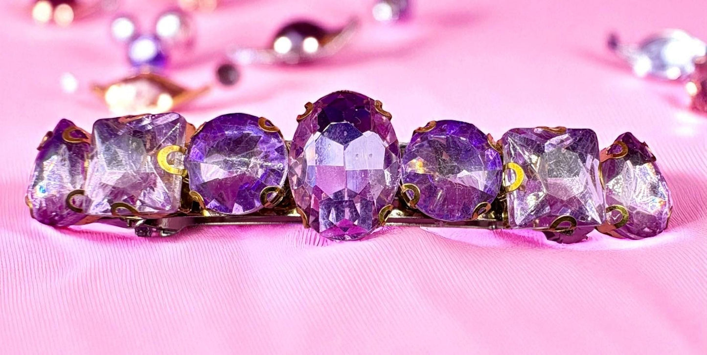 glass rhinestone statement prong clip stunning sparkly fushia pink green gold silver purple