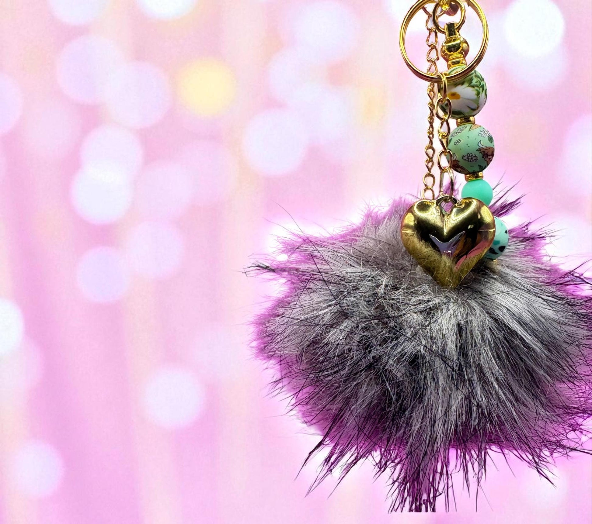 keychain bag charm pendant and fluffy ball cute key pendant - highland cow patterned bead