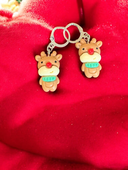 Cute Christmas Earrings Gingerbread, Reindeer Santa Bear Dangle Earrings Holiday Gift Jewelry Festive Clay Earrings