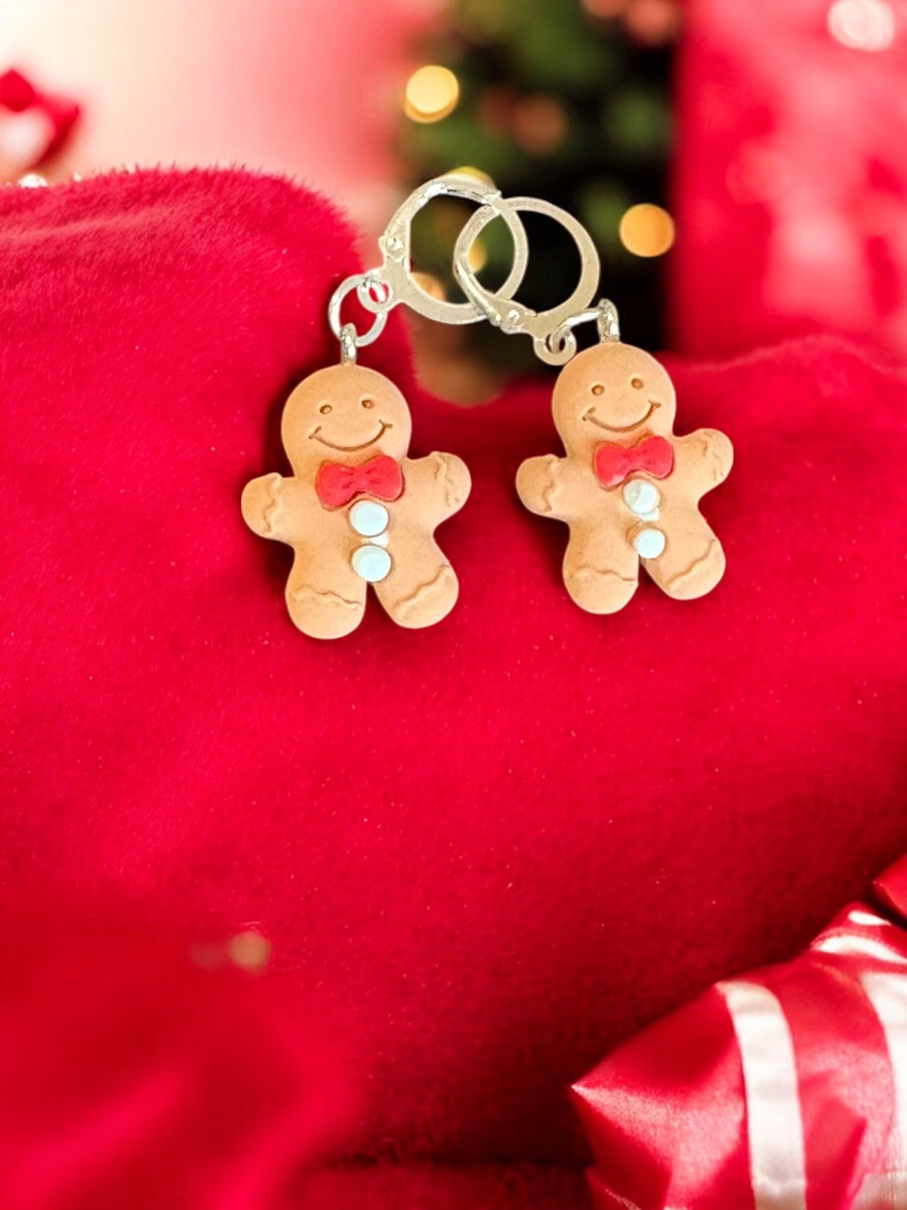 Cute Christmas Earrings Gingerbread, Reindeer Santa Bear Dangle Earrings Holiday Gift Jewelry Festive Clay Earrings