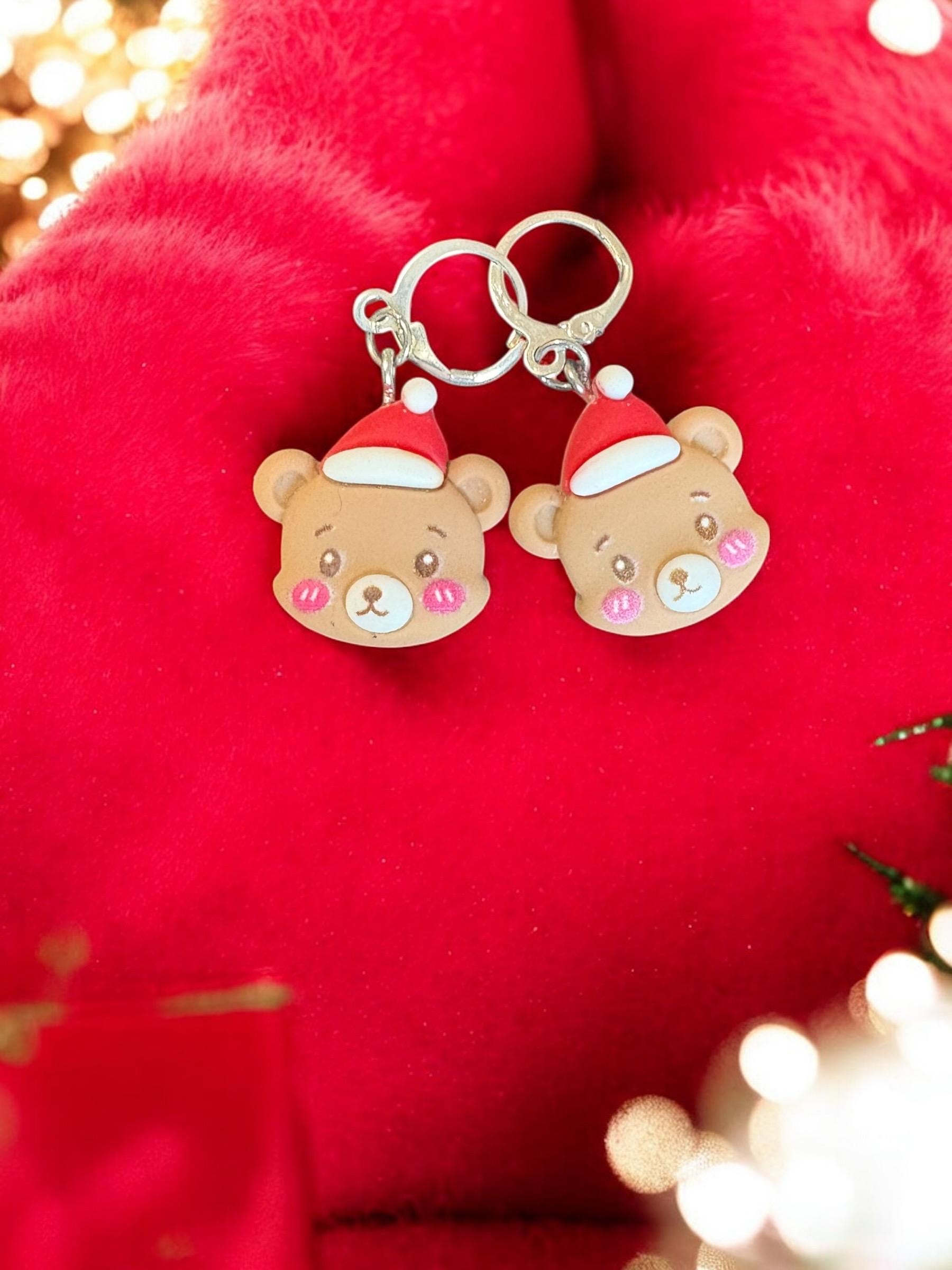 Cute Christmas Earrings Gingerbread, Reindeer Santa Bear Dangle Earrings Holiday Gift Jewelry Festive Clay Earrings