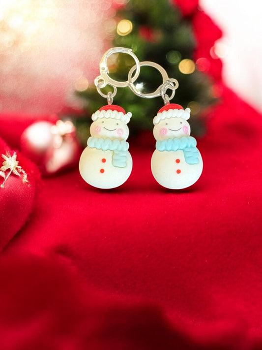 Snowman Snowflake Christmas Earrings Cute Winter Holiday Jewelry Handmade Festive Earrings Polymer Clay Earrings Stocking Stuffer